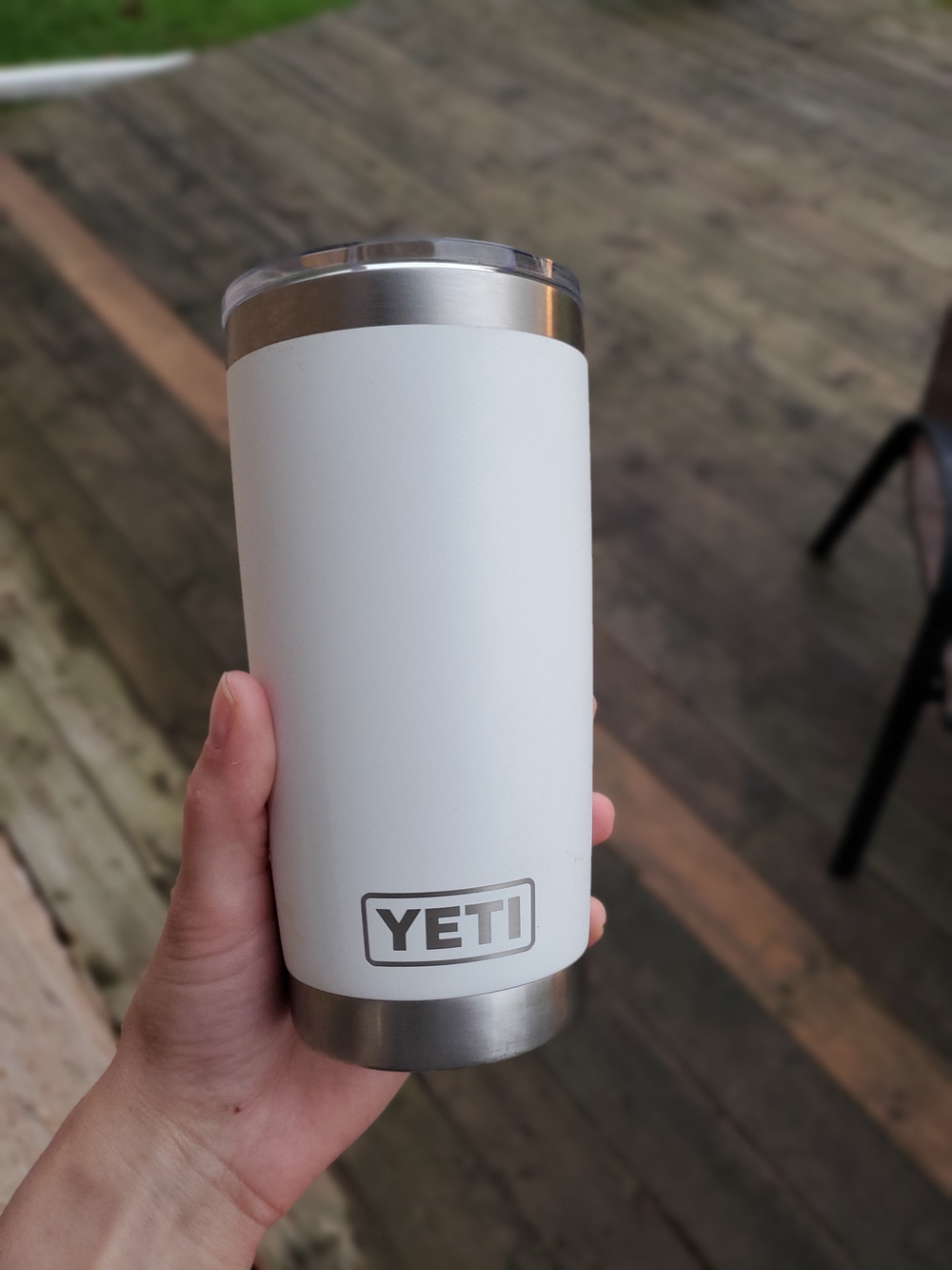 Yeti White Stainless Steel Travel Tumbler with Silver Accents